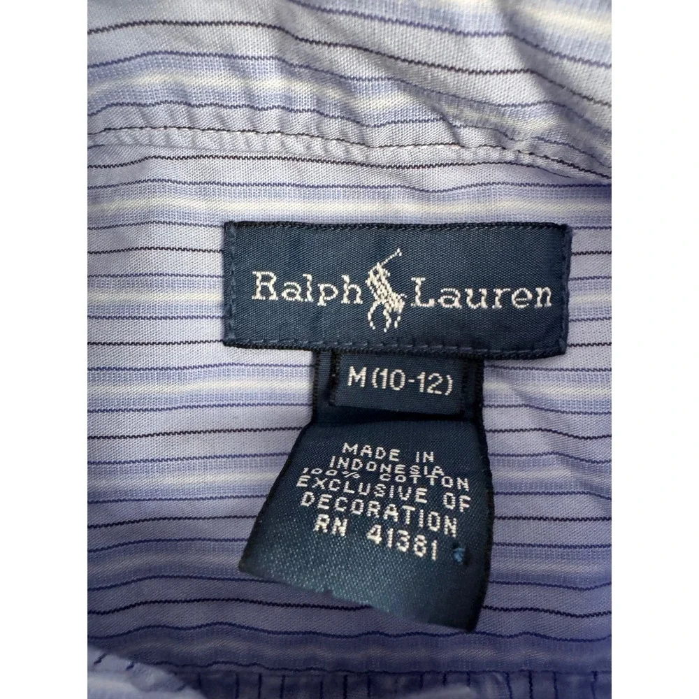 Ralph Lauren Kids Blue‎ White Striped Button Down Shirt Long Sleeve Size M 10-12